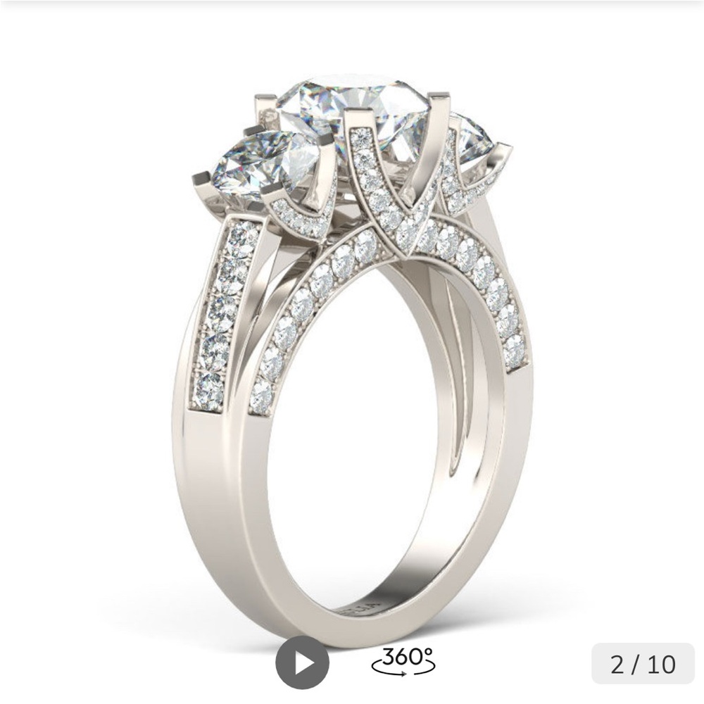 Three side pave stone round cut sterling silver ring